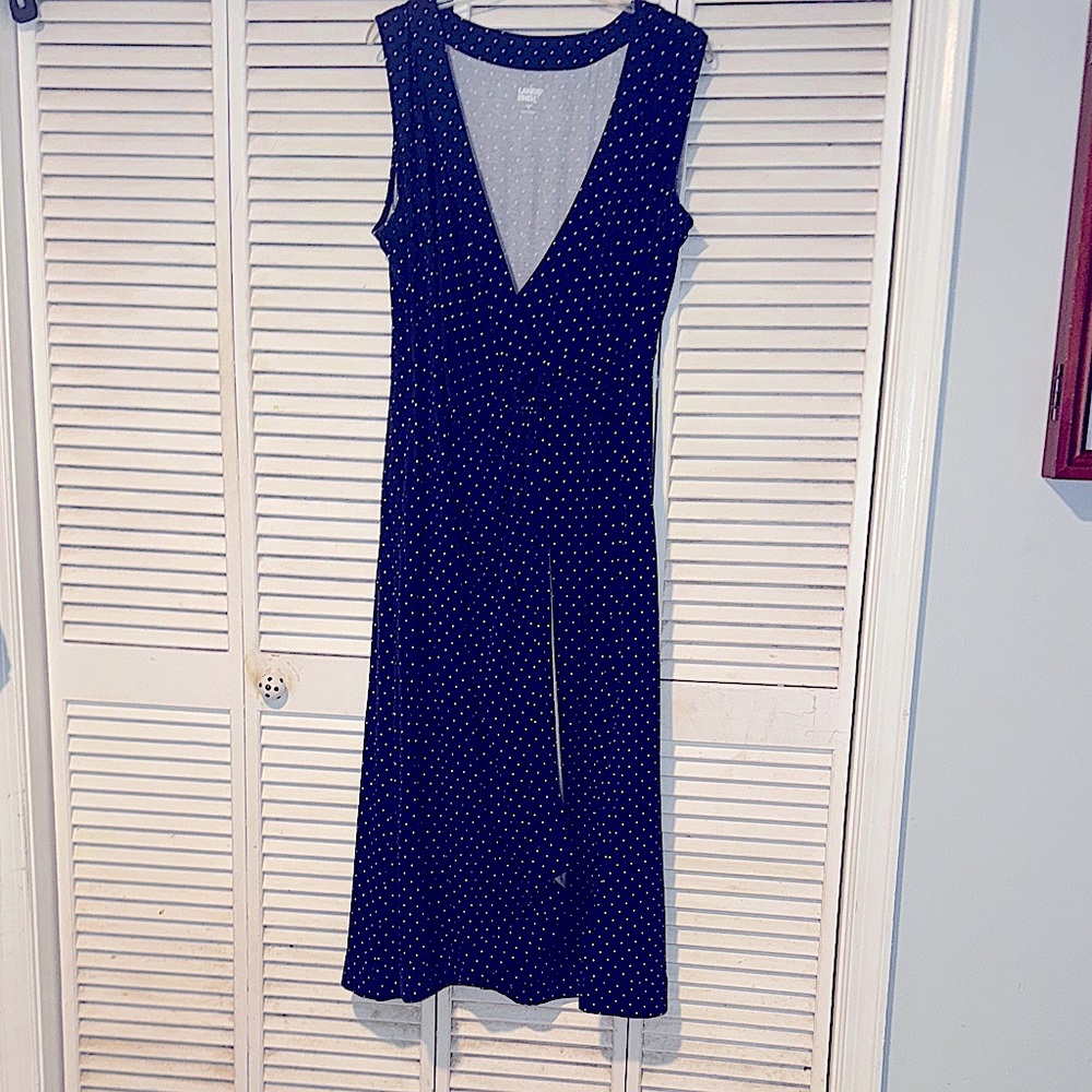 Lands' End Navy Sleeveless Midi Wrap Dress